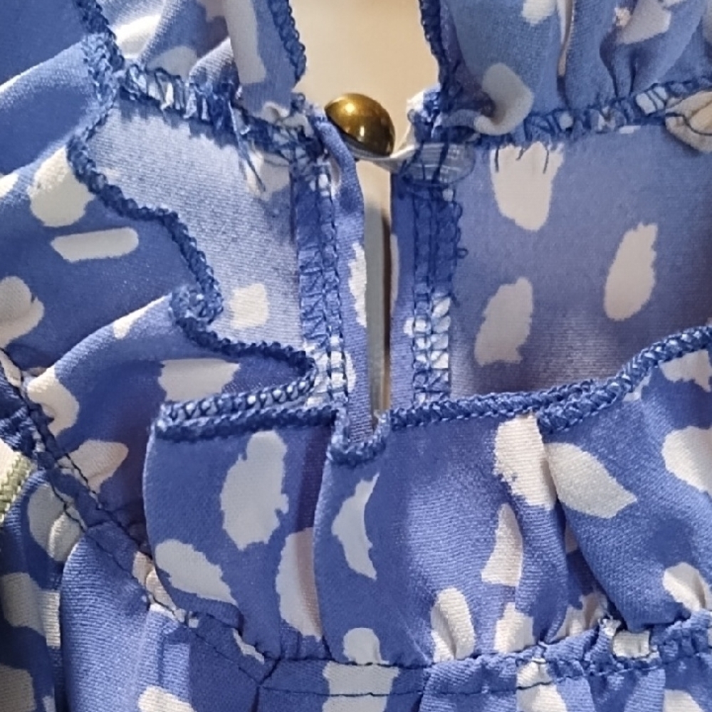 entro Mint Green & Blue And  White Ruffle-Shoulder Printed Top Duo - Picture 6 of 6